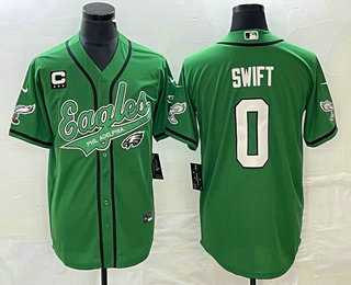 Men%27s Philadelphia Eagles #0 DAndre Swift Green C Patch Cool Base Stitched Baseball Jersey->new york giants->NFL Jersey